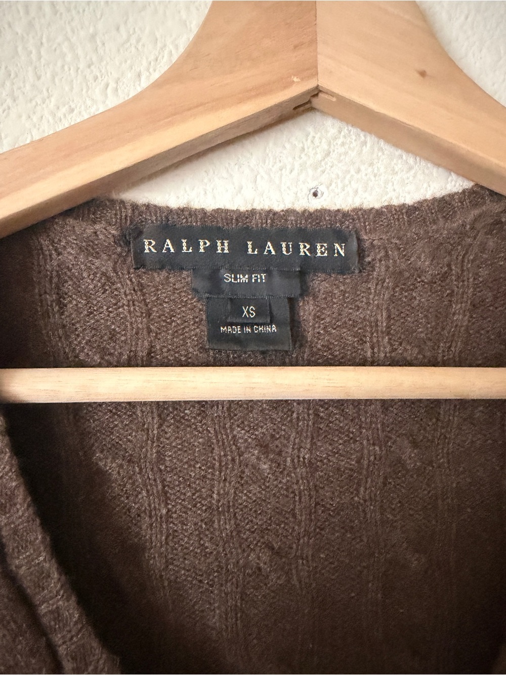 Ralph Lauren Black Label XS 100% cashmere brown cable knit slim fit knit sweater - Picture 3 of 7